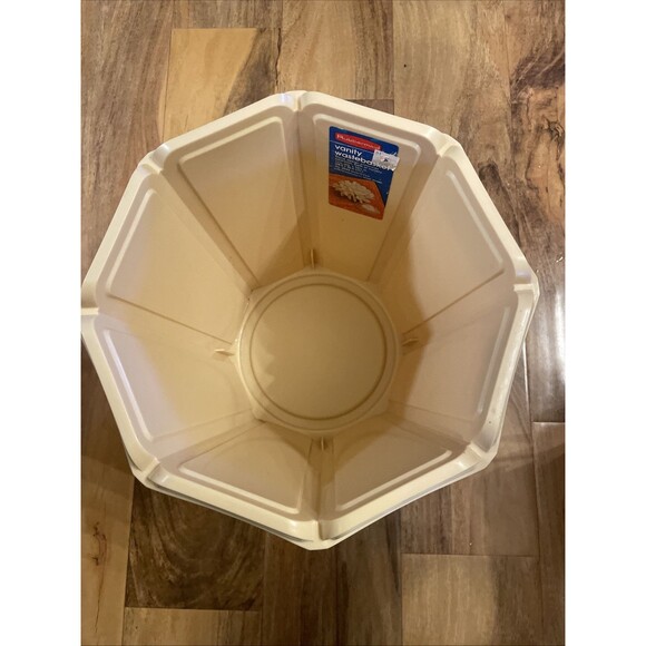 Vintage Rubbermaid Trash Can Waste Basket Almond Cream Tan Basket Weave 2945 - Picture 3 of 9